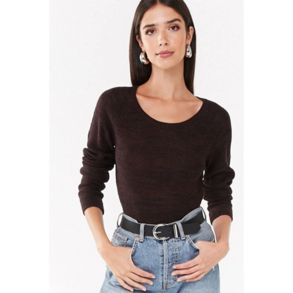 FOREVER 21 Marled Longline Raglan Boucle Sweater Size M Brown